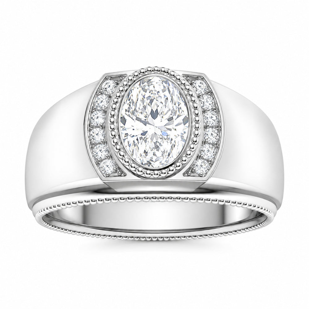 Oval Cut Filigree Style Lab Grown Diamond Men's Engagement Ring