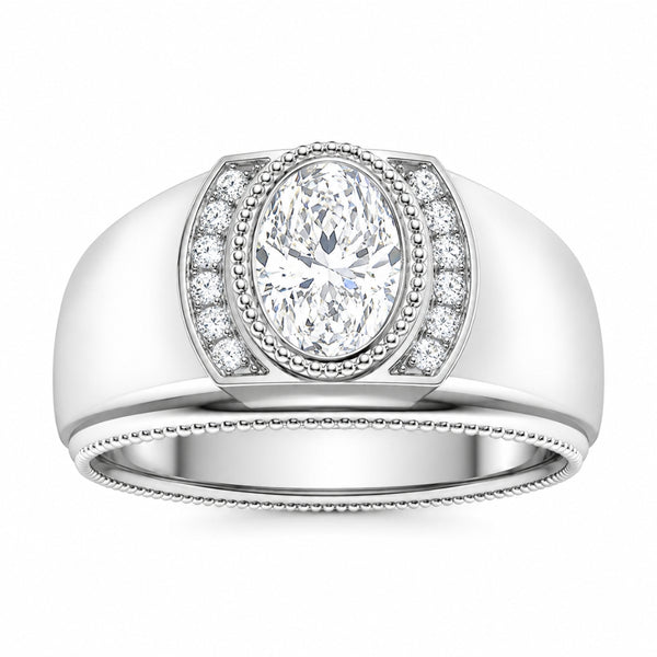 Oval Cut Filigree Style Lab Grown Diamond Men's Engagement Ring