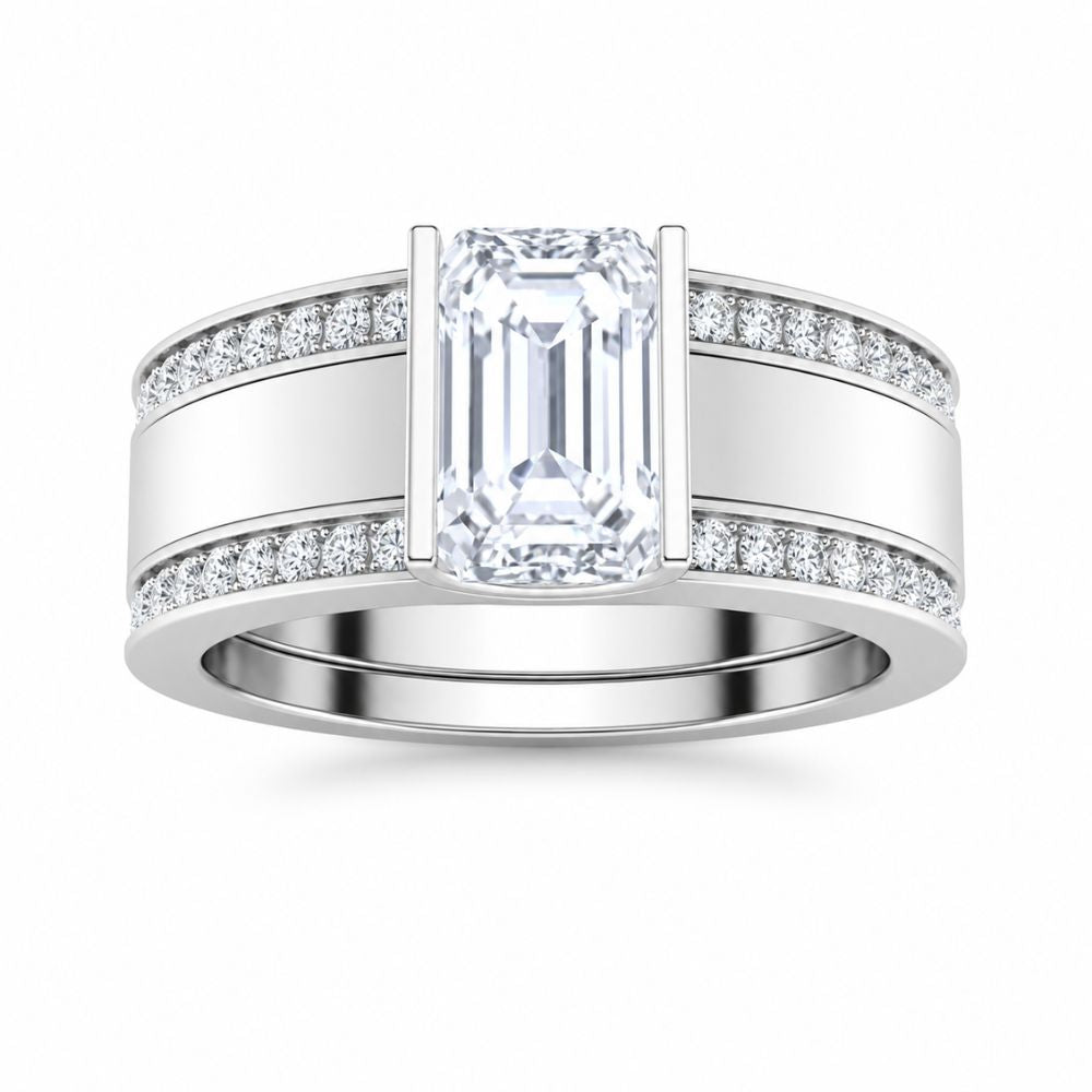 Emerald Cut Lab Grown Diamond Bar Set Engagement Ring