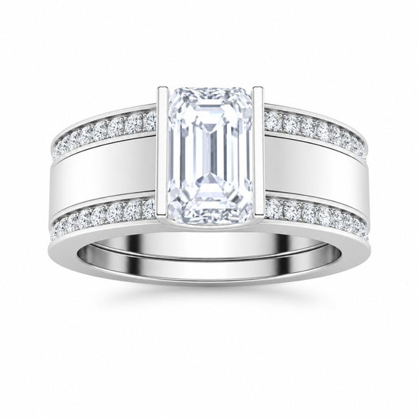 Emerald Cut Lab Grown Diamond Bar Set Engagement Ring