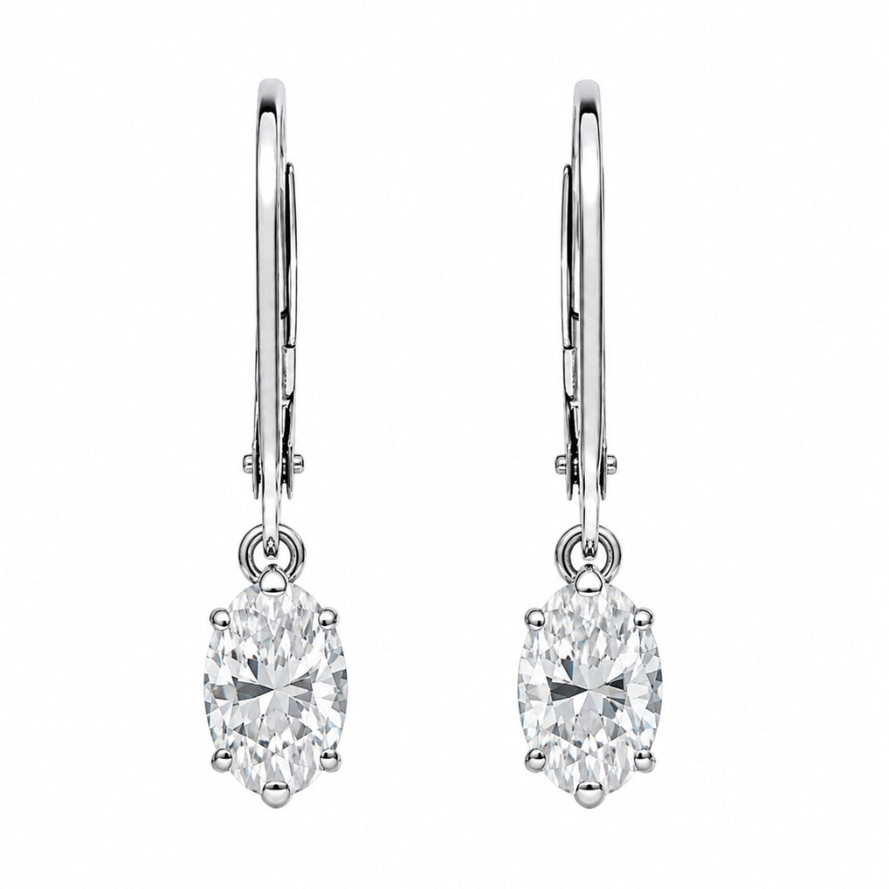 Colorless Moissanite Oval Cut Six Prong Set Women's Drop Earrings