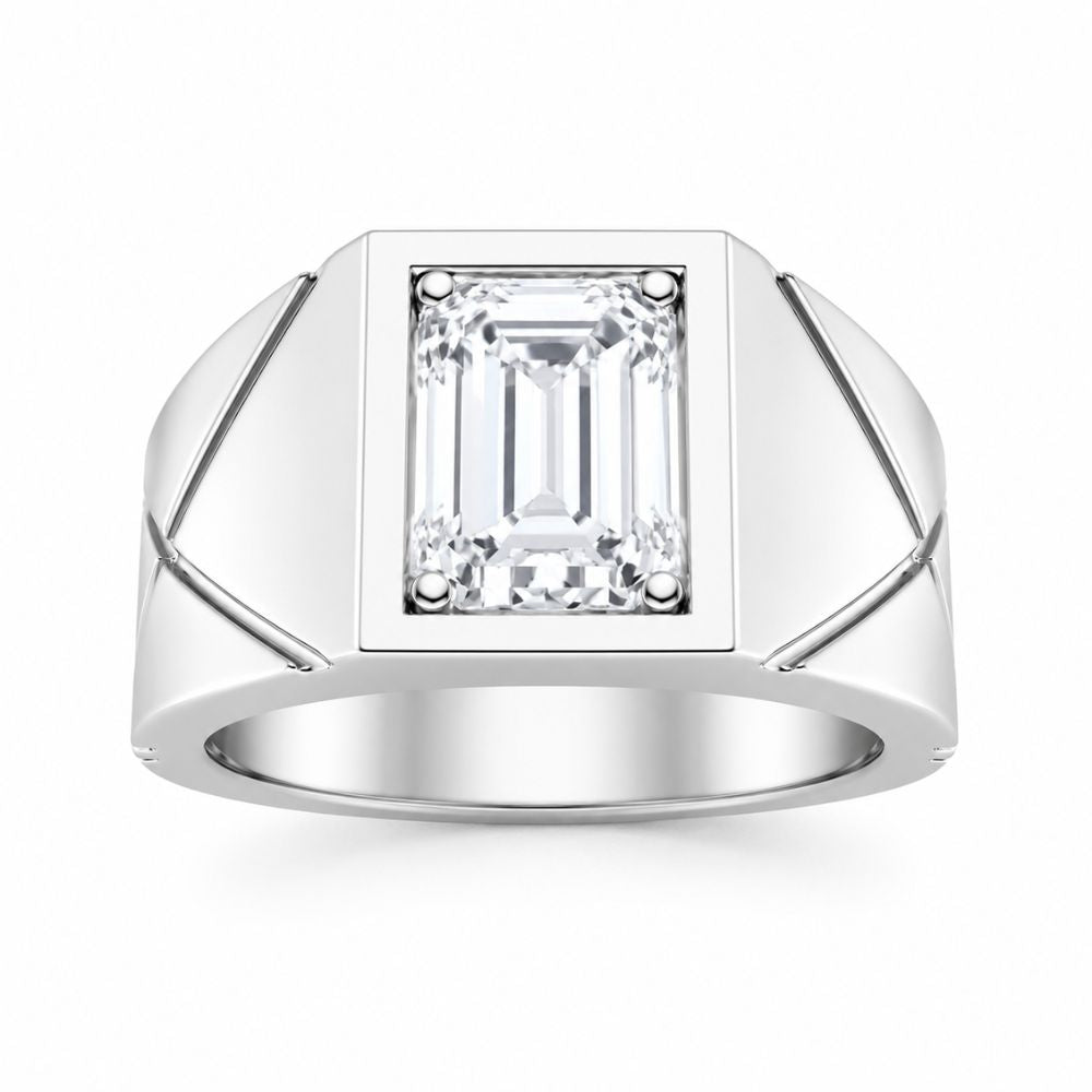 Lab Grown Diamond Emerald Cut Solitaire Bezel Set Ring For Men