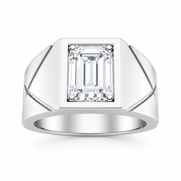 Lab Grown Diamond Emerald Cut Solitaire Bezel Set Ring For Men