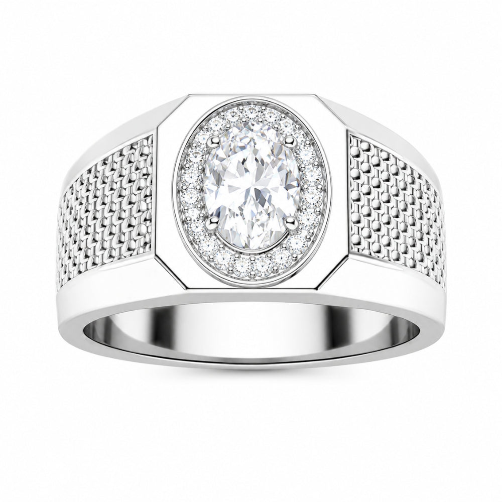 Lab Grown Diamond Oval Cut Halo Style Men's Ring For Birthday Gift