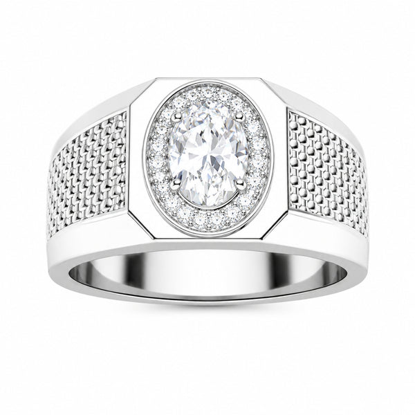 Lab Grown Diamond Oval Cut Halo Style Men's Ring For Birthday Gift