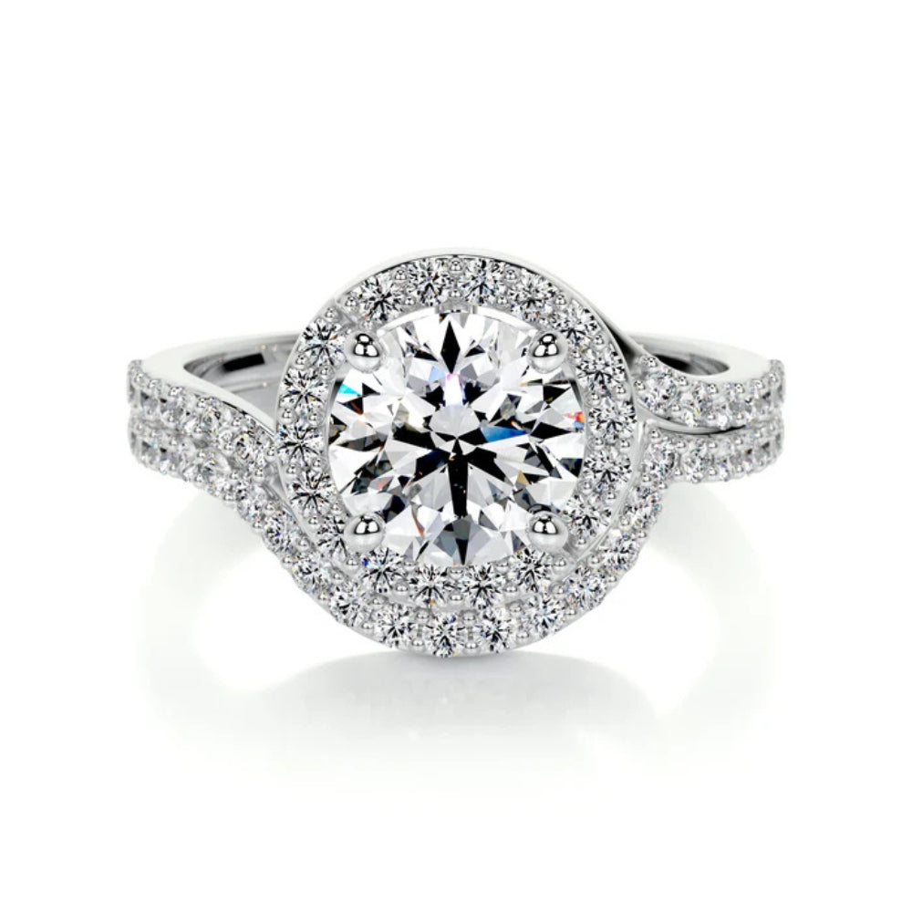 Round Cut Moissanite Halo Ring Set For Bridal