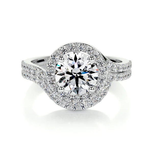 Round Cut Moissanite Halo Ring Set For Bridal