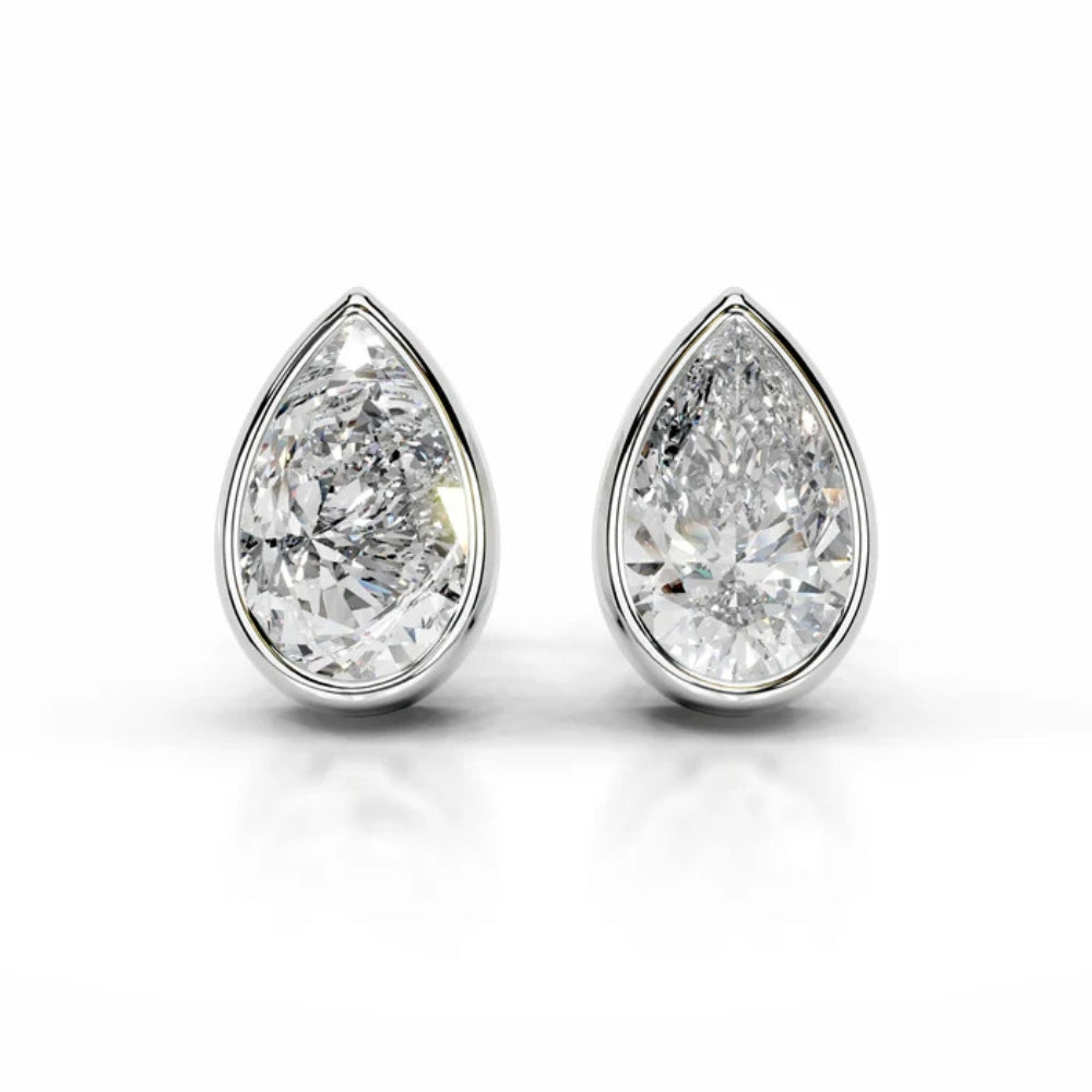 Moissanite Pear Cut Solitaire Bezel Set Stud Earring