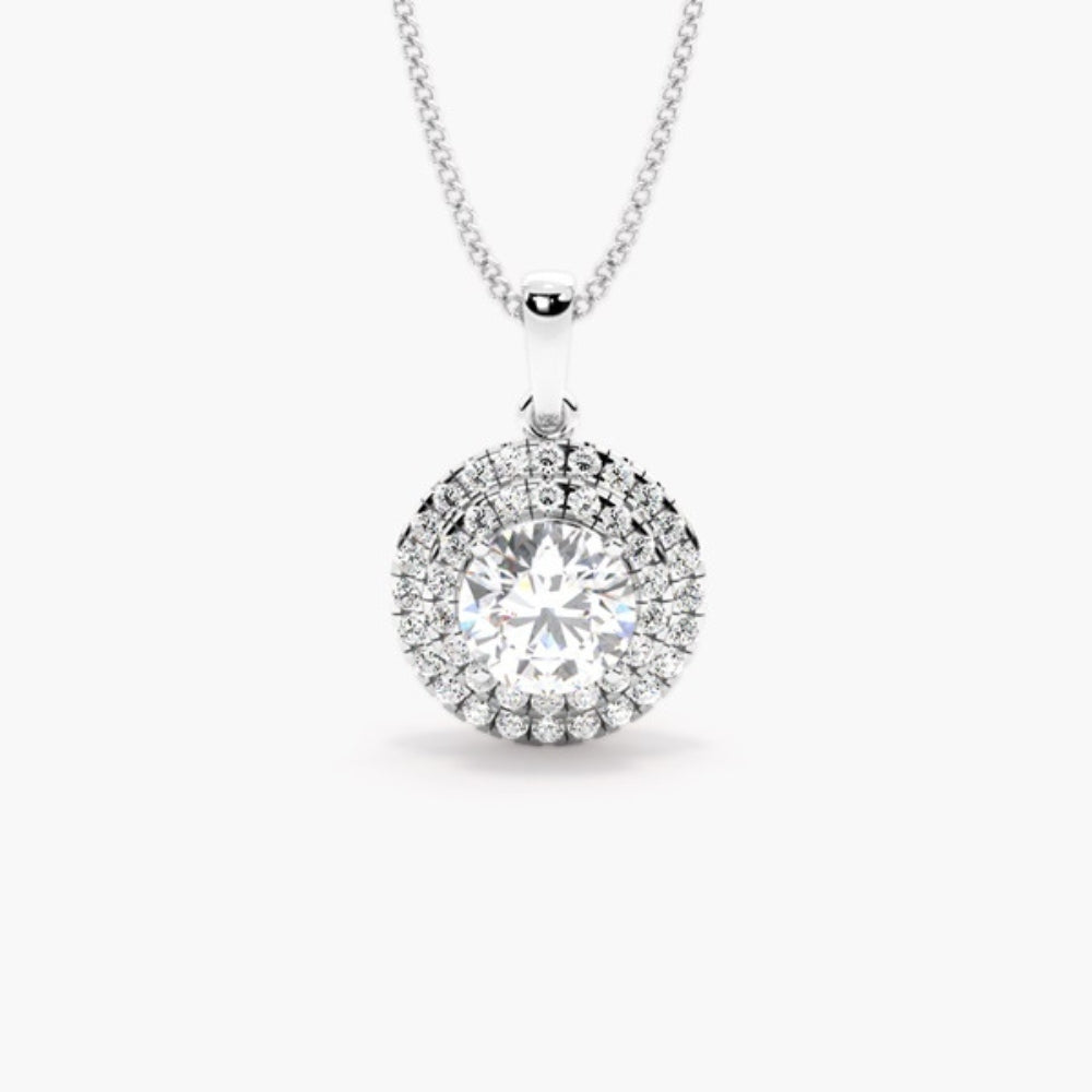 Round Cut Moissanite Double Halo Style Pendant
