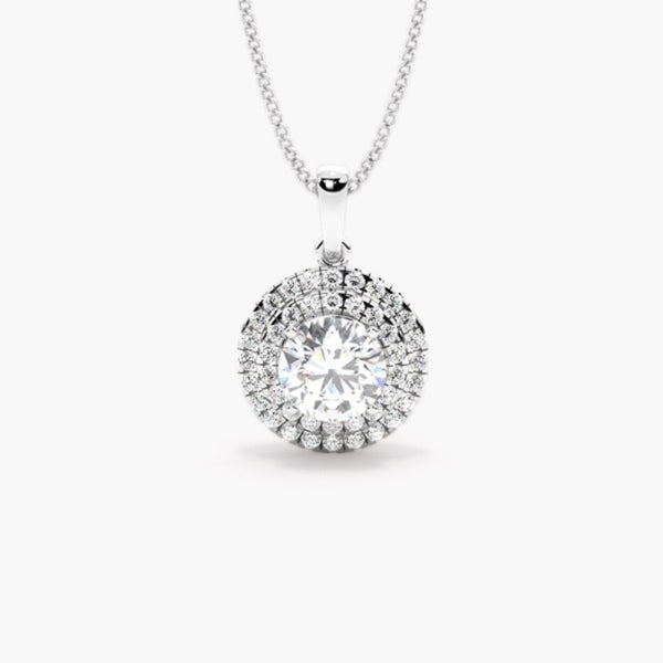 Round Cut Moissanite Double Halo Style Pendant
