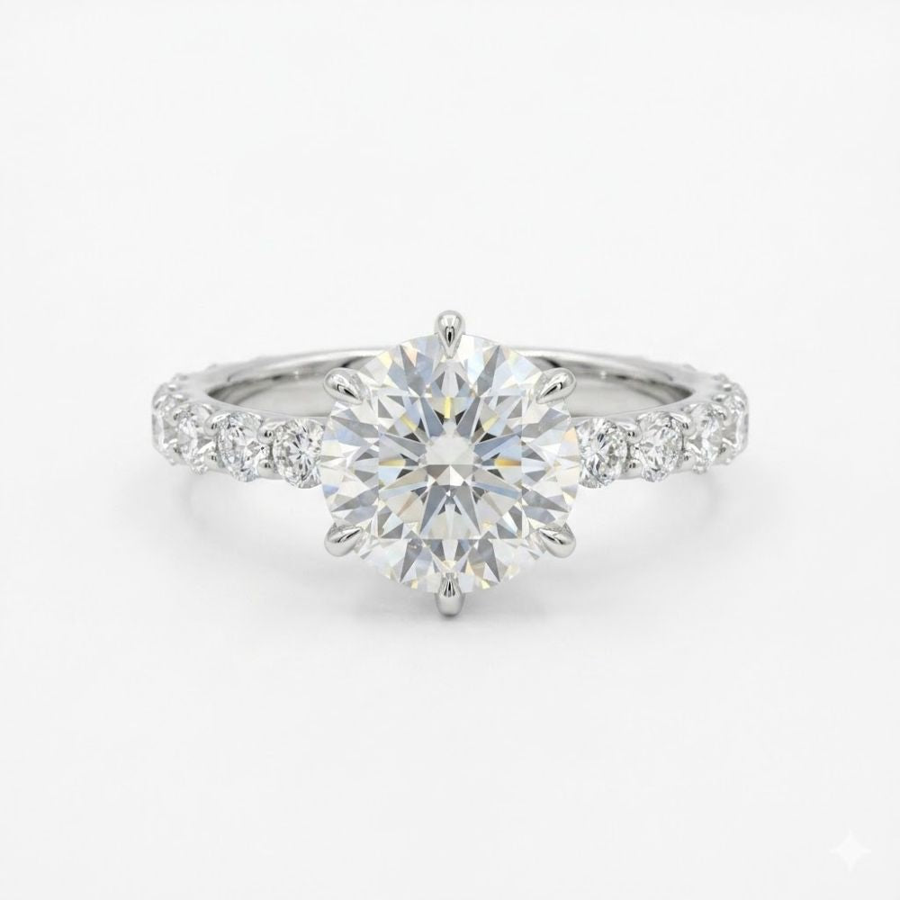 Round Cut Pave Set Lab Grown Diamond Engagement Ring