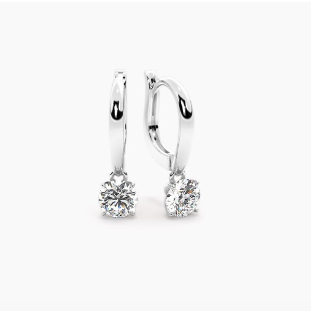 Round Cut Moissanite Solitaire Hoop Earrings