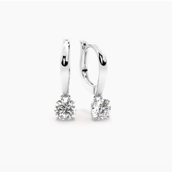 Round Cut Moissanite Solitaire Hoop Earrings