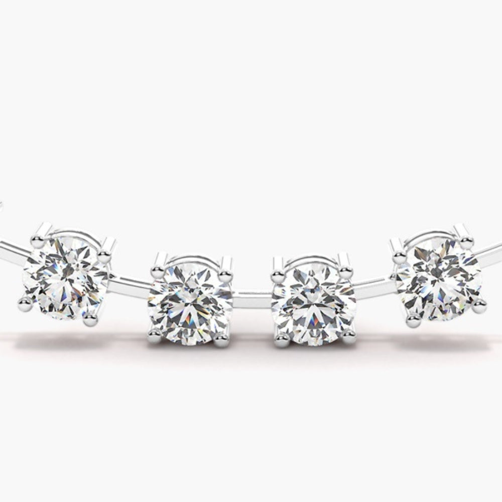 Round Cut Moissanite Four Stone Distance Pave Set Pendant