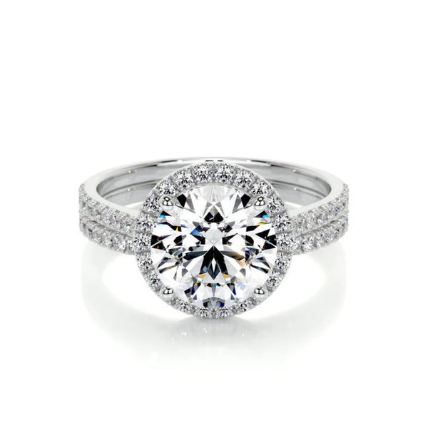 Round Cut Moissanite Halo Style Bridal Ring Set