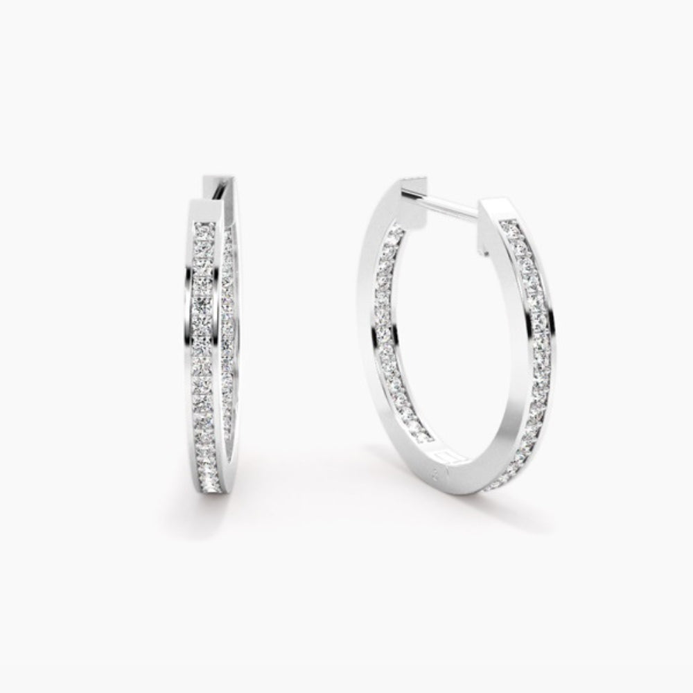 Moissanite Round Cut Pave Set Hoop Earrings