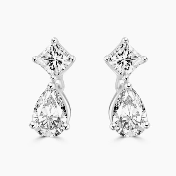 Moissanite Princess & Pear Cut Classic Drop Earrings