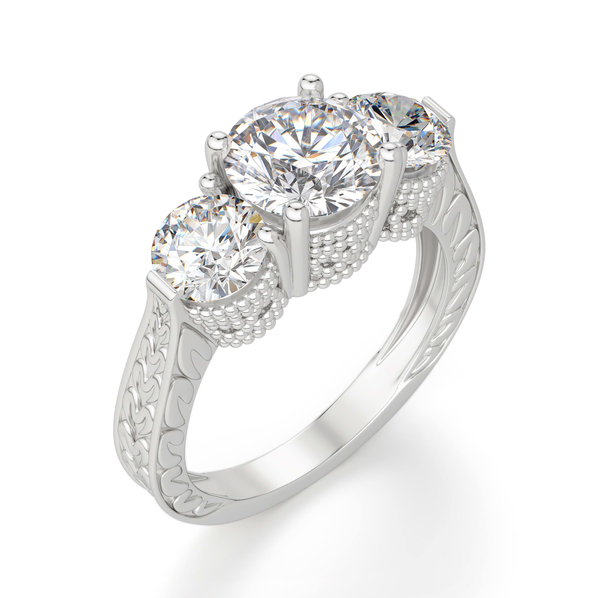 Three Stone Brilliant Round Cut Moissanite Ring