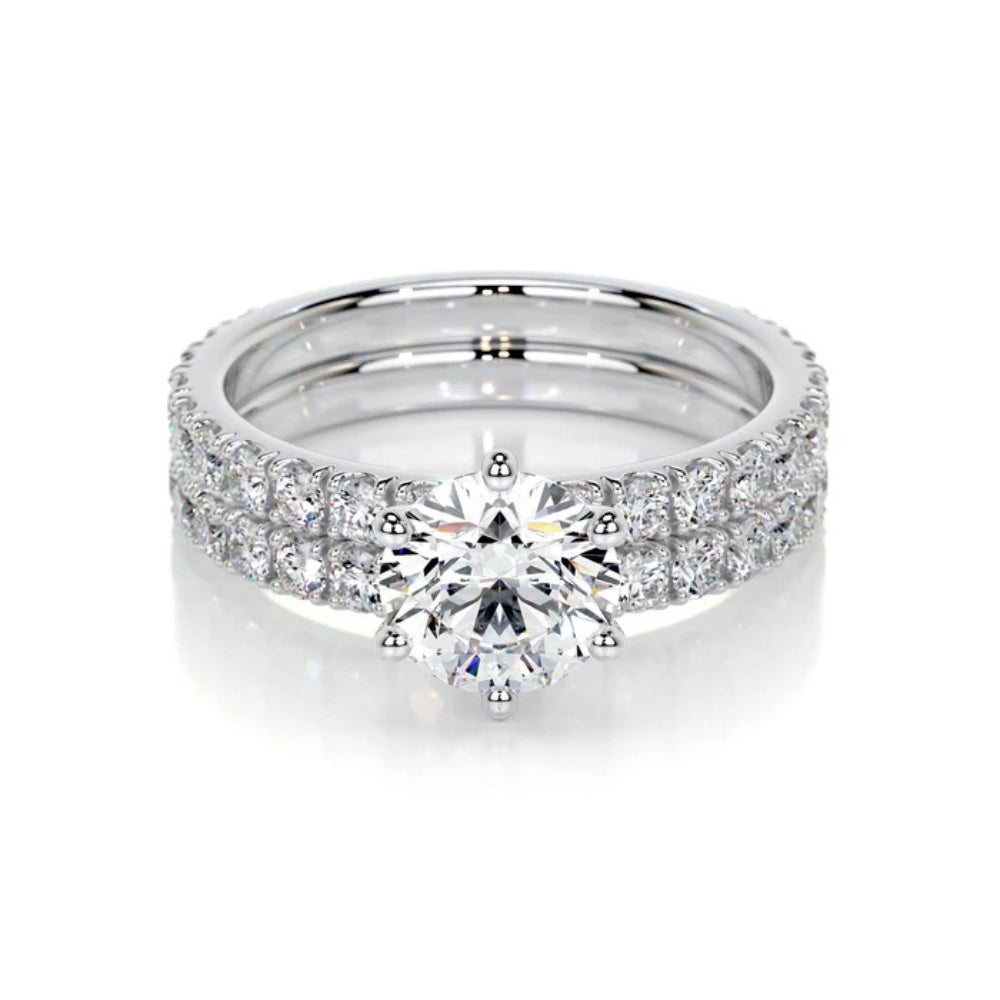 Round Cut Pave Set Moissanite Ring Set For Wedding