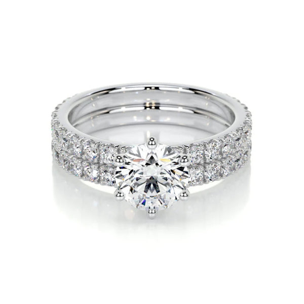 Round Cut Pave Set Moissanite Ring Set For Wedding