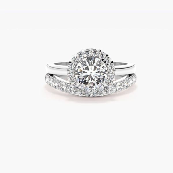 Round Cut Moissanite Halo Ring Set For Wedding