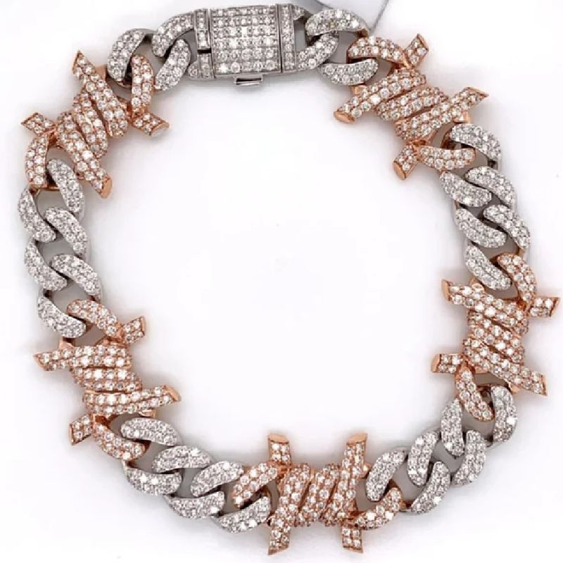 Iced Out Moissanite Barb Wire Hip Hop Bracelet