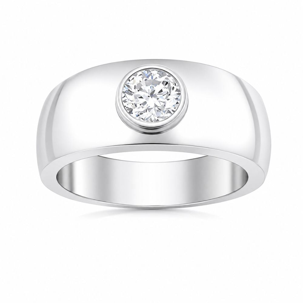 Round Cut Lab Grown Diamond Bezel Set Solitaire Men's Ring For Anniversary Gift