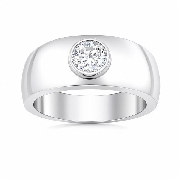 Round Cut Lab Grown Diamond Bezel Set Solitaire Men's Ring For Anniversary Gift