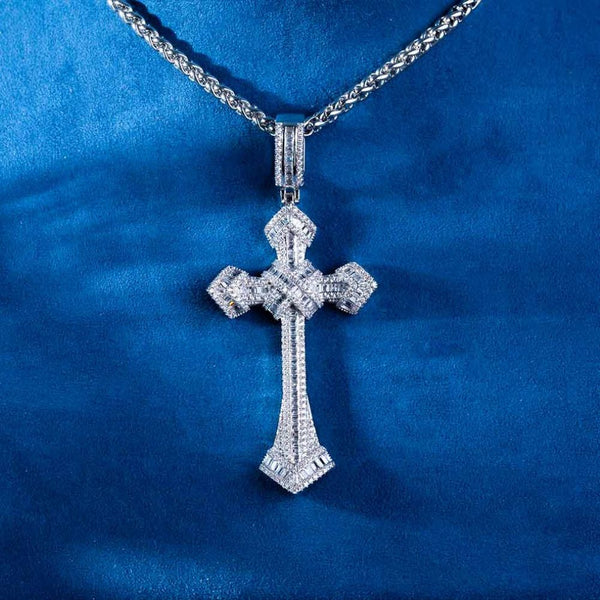 Baguette Cut Iced Out Moissanite Cross Pendant