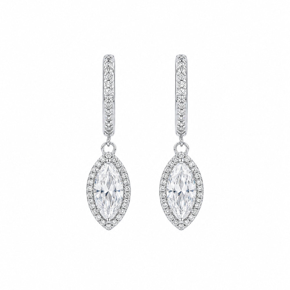 Colorless Moissanite Marquise Cut Halo Style Drop Dangle Earrings
