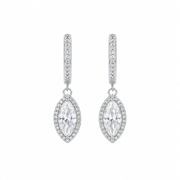Colorless Moissanite Marquise Cut Halo Style Drop Dangle Earrings