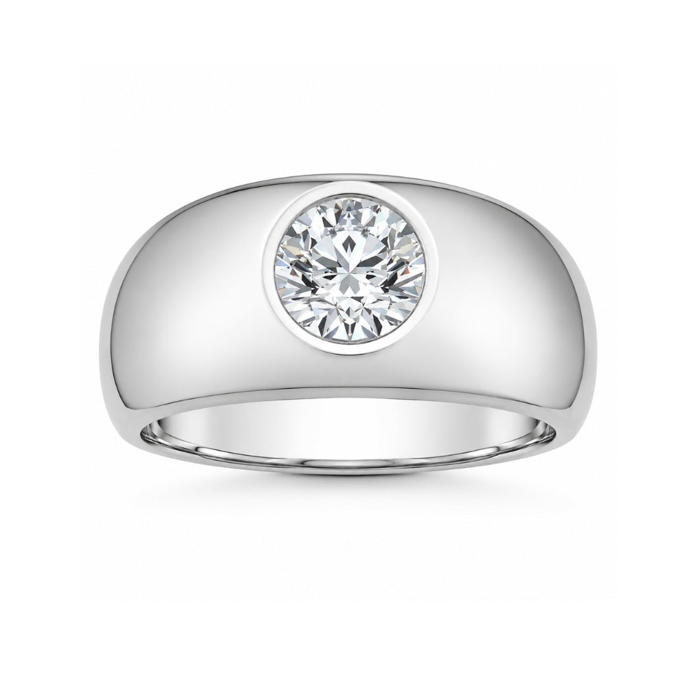 Round Cut Lab Grown Diamond Bezel Set Men's Ring For Birthday Gift