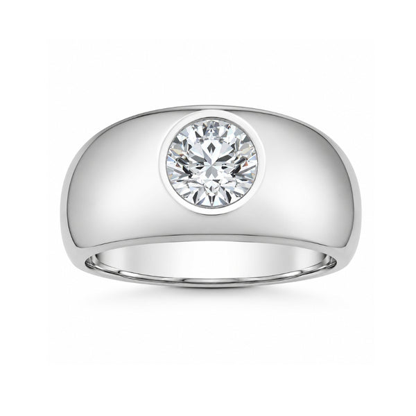 Round Cut Lab Grown Diamond Bezel Set Men's Ring For Birthday Gift