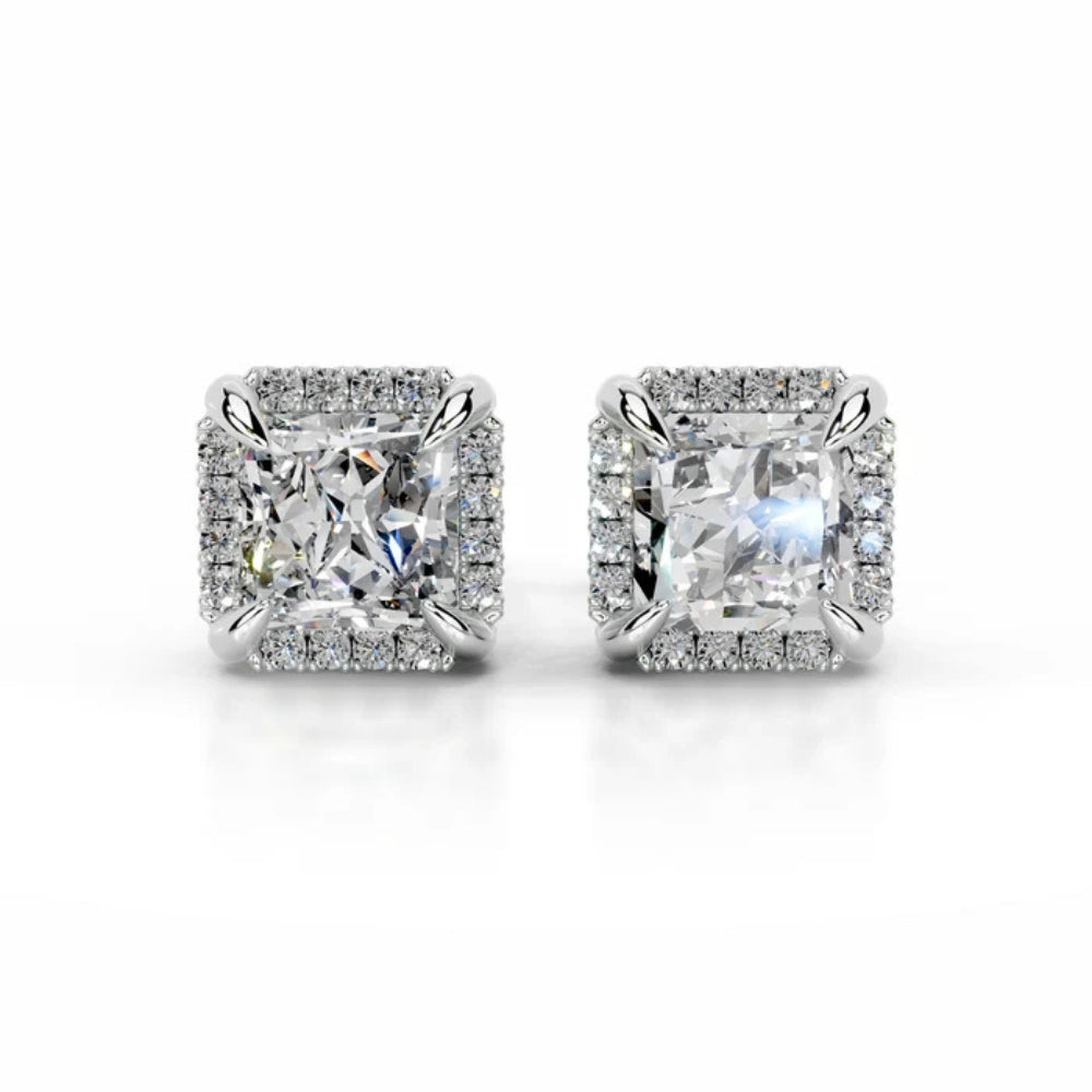 Moissanite Princess Cut Hidden Halo Women Stud Earring