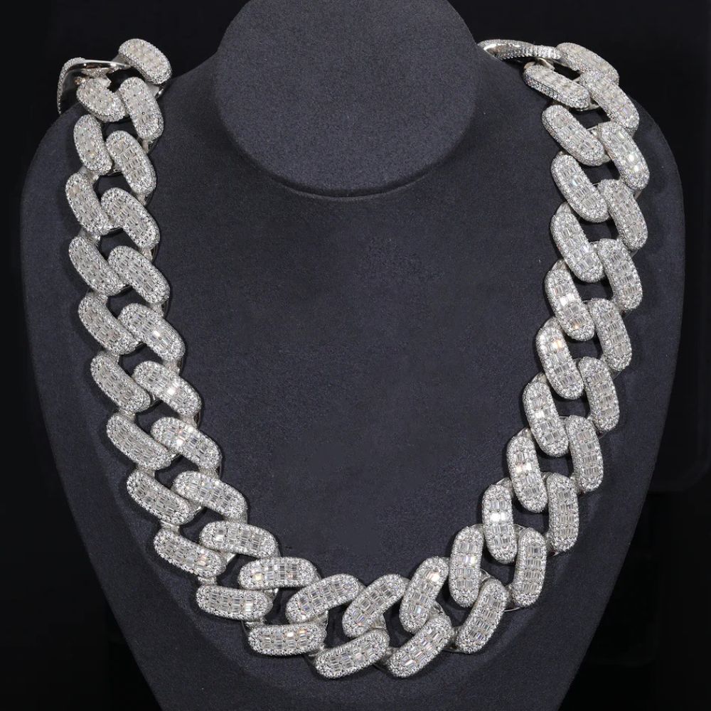 Baguette & Round Cut Lab Grown Diamond Cuban Link Chain For Men