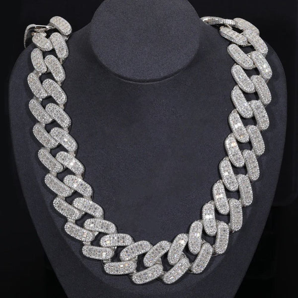 Baguette & Round Cut Lab Grown Diamond Cuban Link Chain For Men