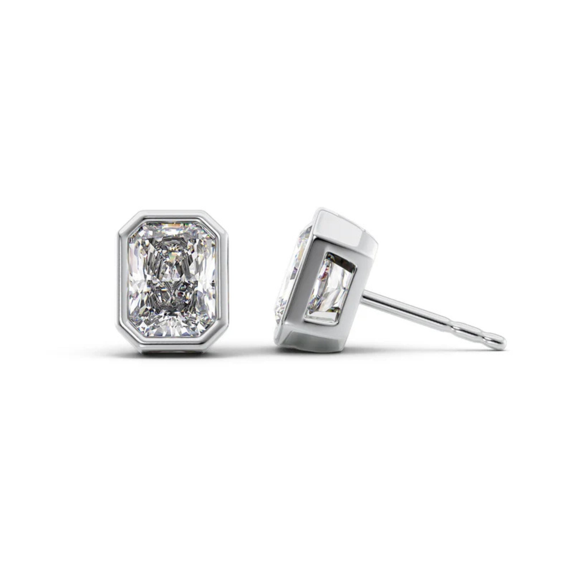 Solitaire Bezel Set Radiant Cut Moissanite Diamond Earrings