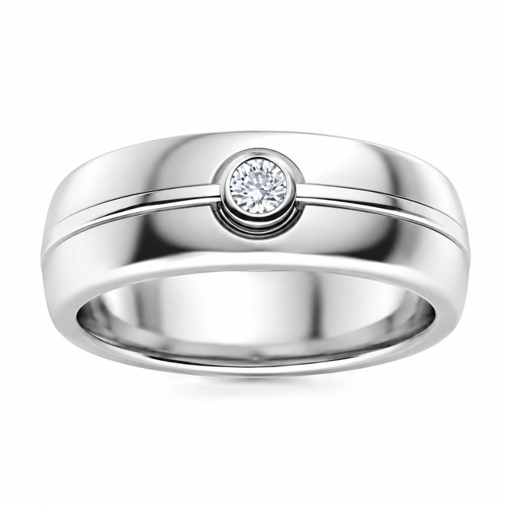 Round Cut Bezel Set Lab Grown Diamond Wedding Band