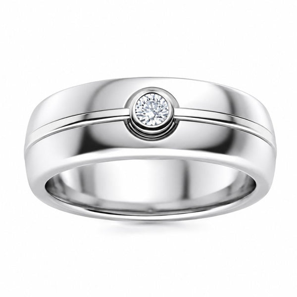 Round Cut Bezel Set Lab Grown Diamond Wedding Band