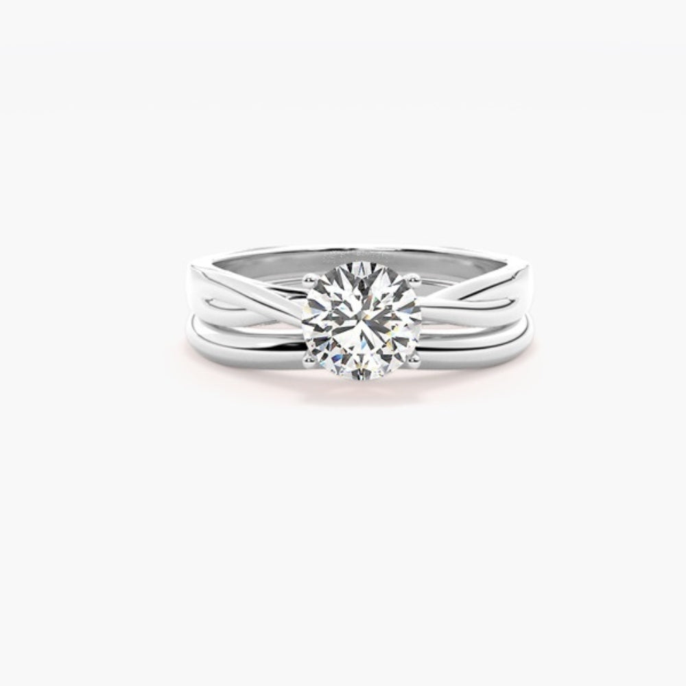 Moissanite Round Cut Solitaire Ring Set For Anniversary Gift