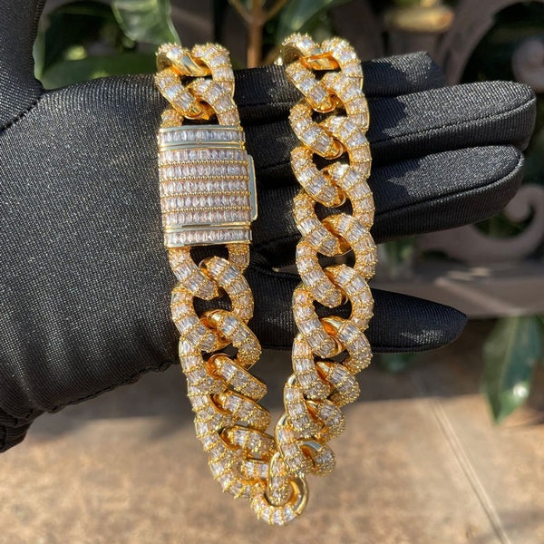 Baguette Cut Lab Grown Diamond Cuban Link Chain