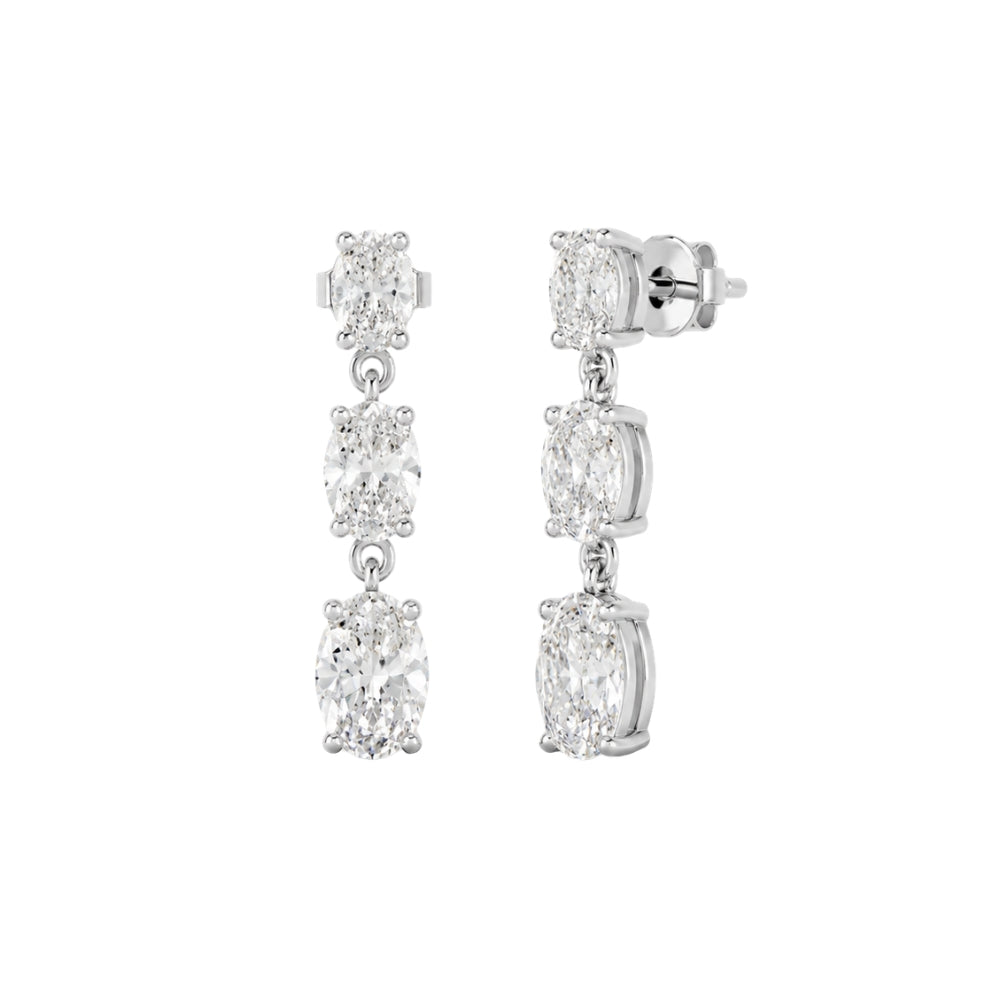 Oval Cut Moissanite Three Stone Drop Dangle Earrings