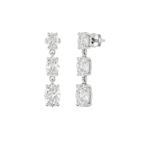 Oval Cut Moissanite Three Stone Drop Dangle Earrings