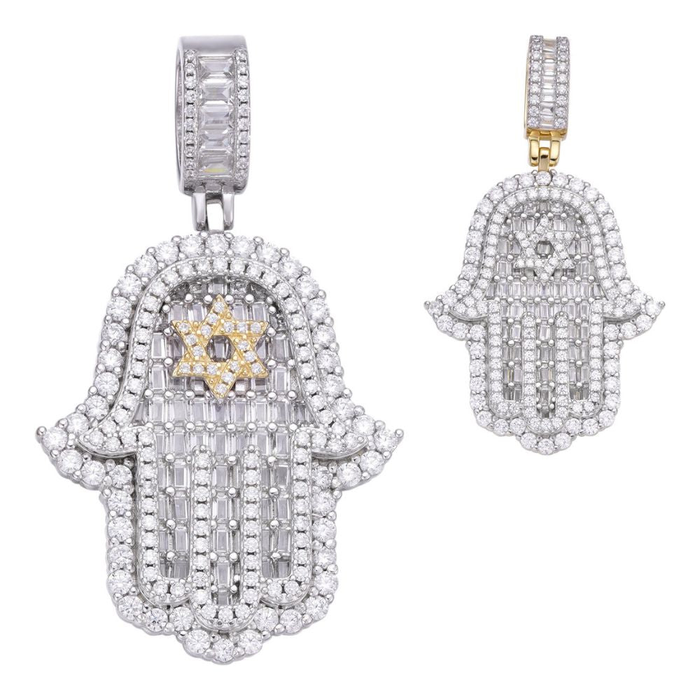 Baguette Cut Moissanite Hamsa Hand Iced Out Hip Hop Pendant