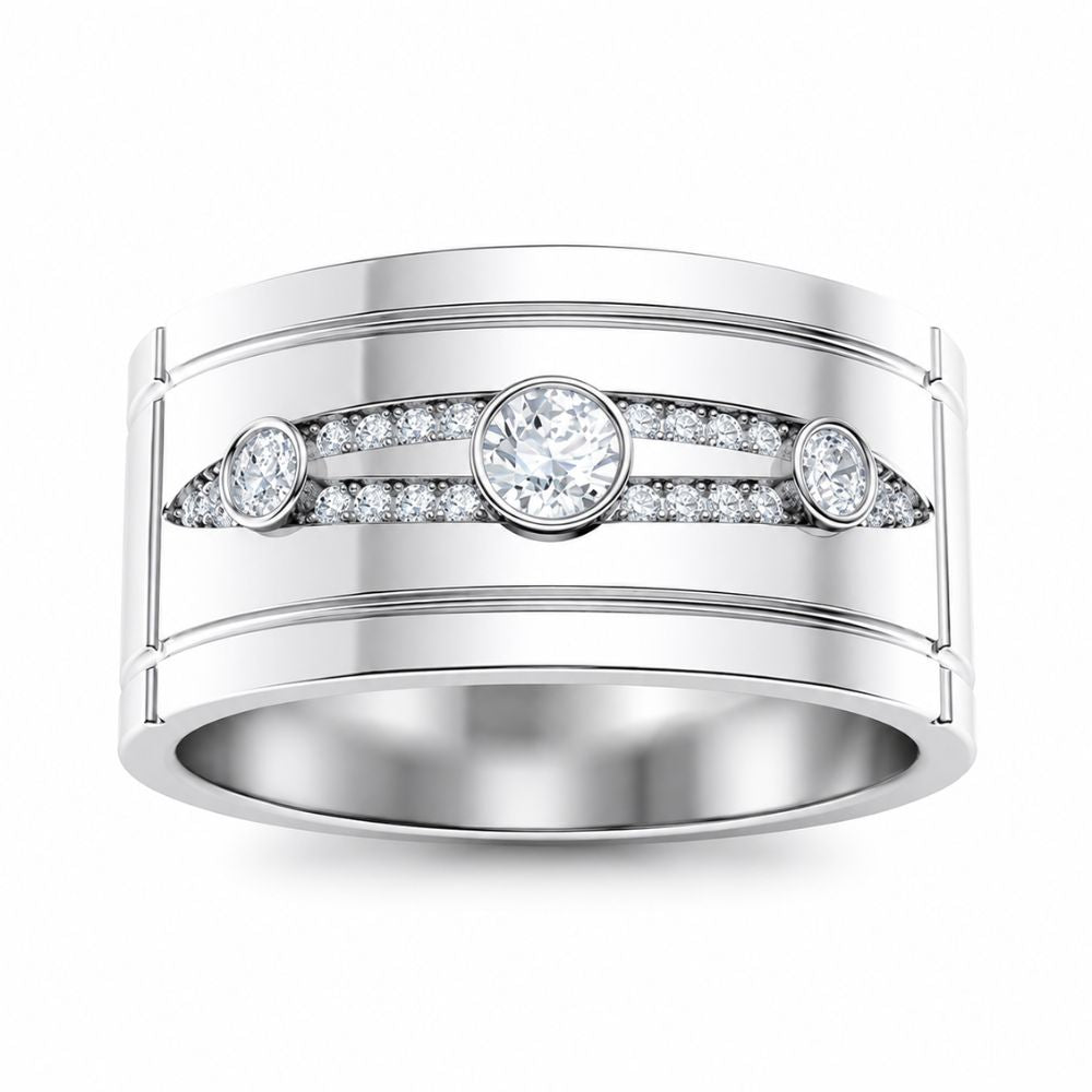 Lab Grown Diamond Round Cut Bezel Set Men's Wedding Band
