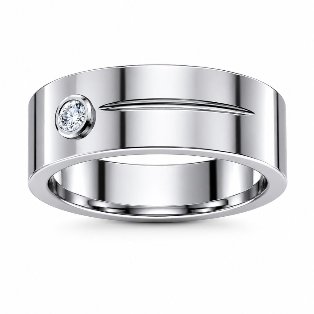 Round Cut Lab Grown Diamond Bezel Set Wedding Band