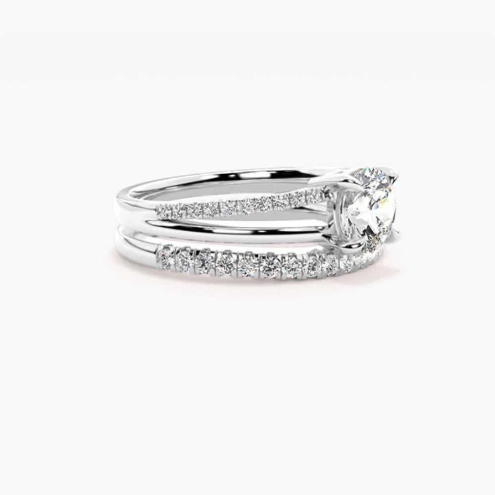 Moissanite Round Cut Split Shank Style Bridle Ring Set