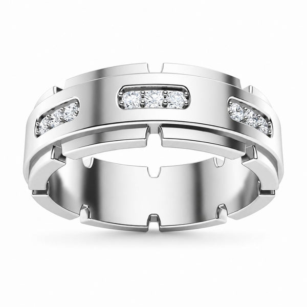 Round Cut Lab Grown Diamond Pave Set Men's Wedding Band
