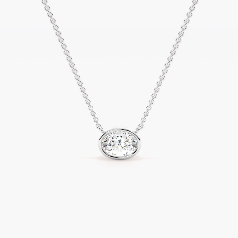 Oval Cut Moissanite Bezel Set Solitaire Pendant For Women
