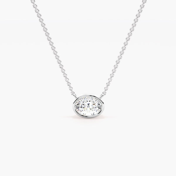 Oval Cut Moissanite Bezel Set Solitaire Pendant For Women